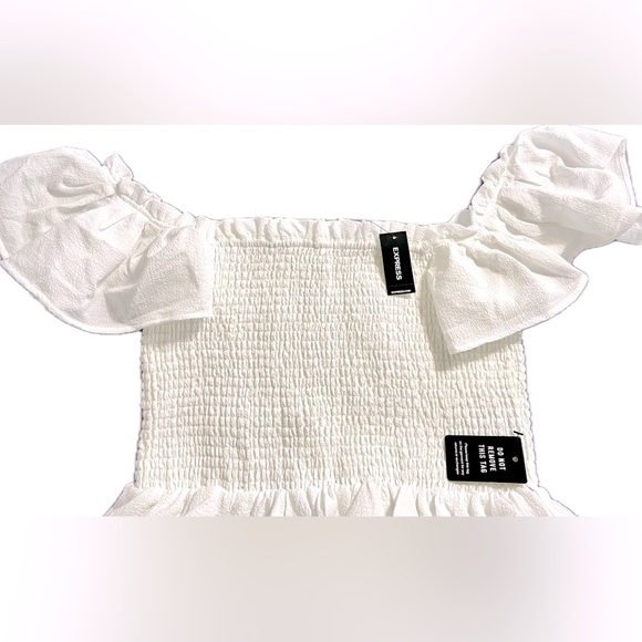 EXPRESS White colored Off the Shoulder Ruffle Tiered Dress, Size L NWT - Picture 3 of 13